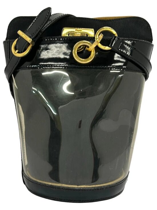 Salvatore Ferragamo Handbags - Salvatore Ferragamo Gancini Clear Black Vinyl Patent Leather Chemical Fiber